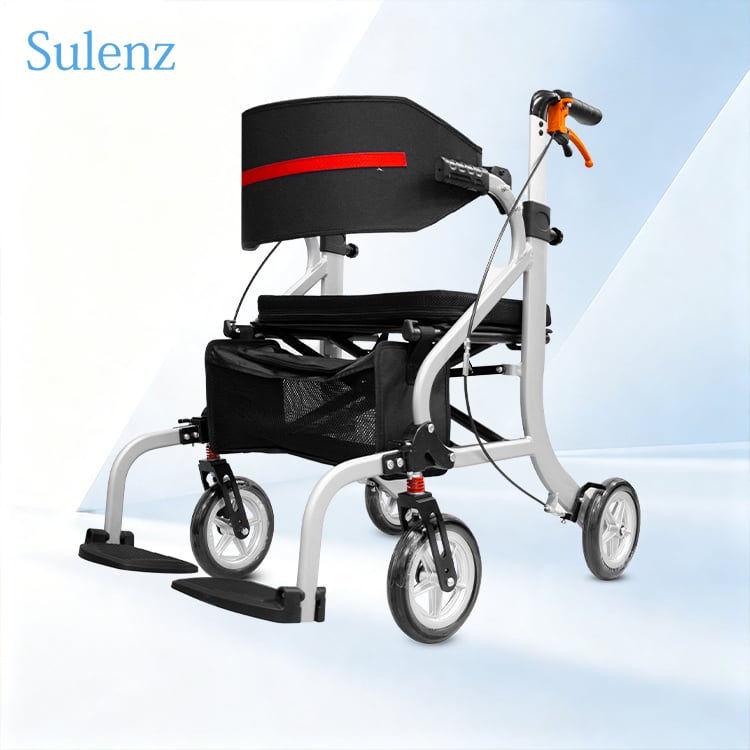 Compact Versatile Lightweight Rollator Crafted from Durable Aluminum Alloy with Side-To-Side Folding Design