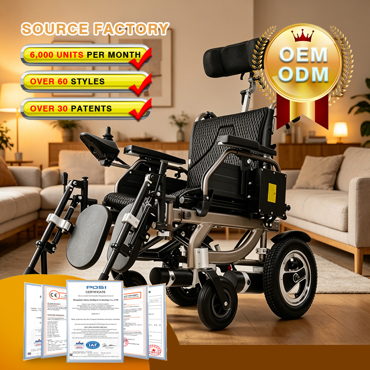 Foldable Reclining Electric Wheelchair with Adjustable Backrest and Armrests and Turbine Worm Motor