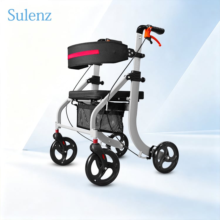Compact Versatile Lightweight Rollator Crafted from Durable Aluminum Alloy with Front-To-Back Folding Design