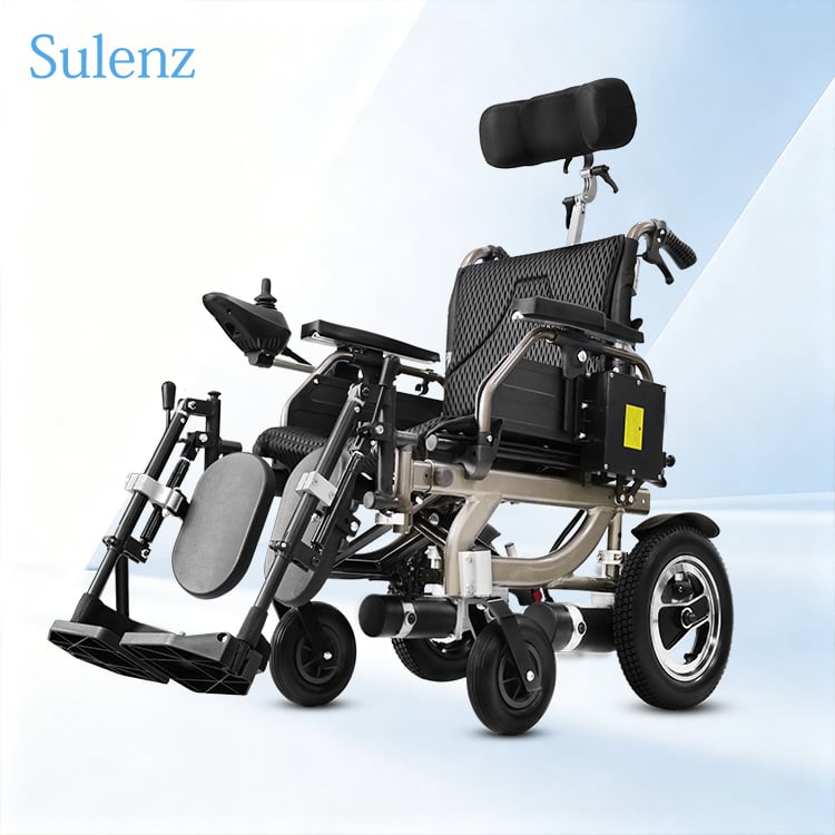 Foldable Reclining Electric Wheelchair with Adjustable Backrest and Armrests and Turbine Worm Motor