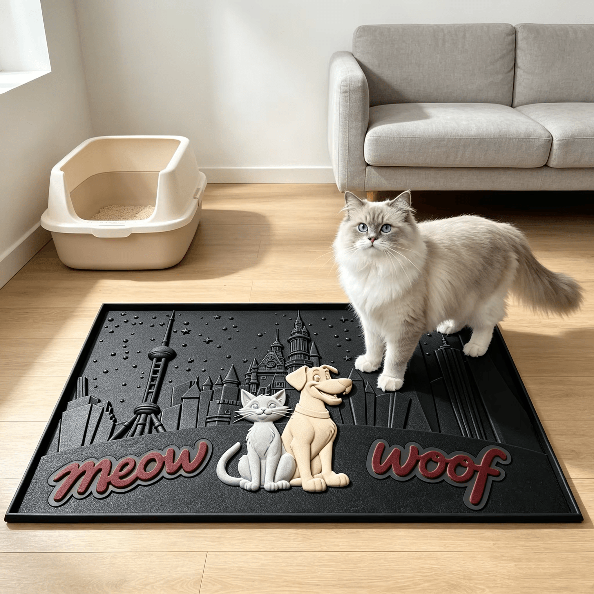 rubber cat litter mat with raised edge design