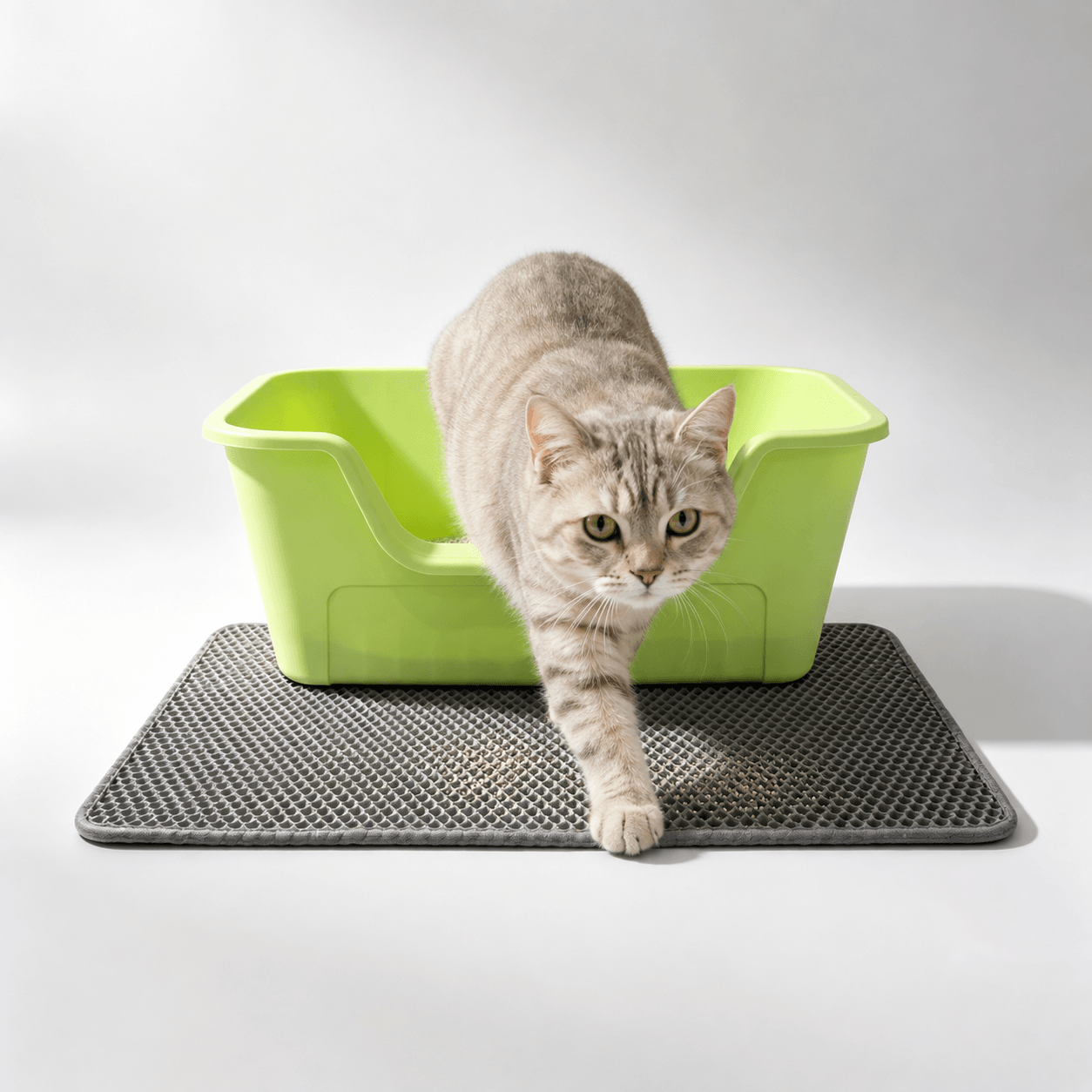 Double layer EVA honeycomb cat litter mat under litter box with cat