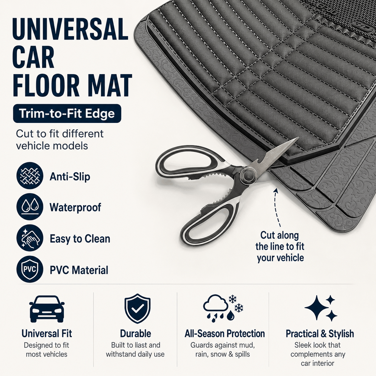 Universal Car Floor Mats | PVC Cut-to-Fit Waterproof Mats
