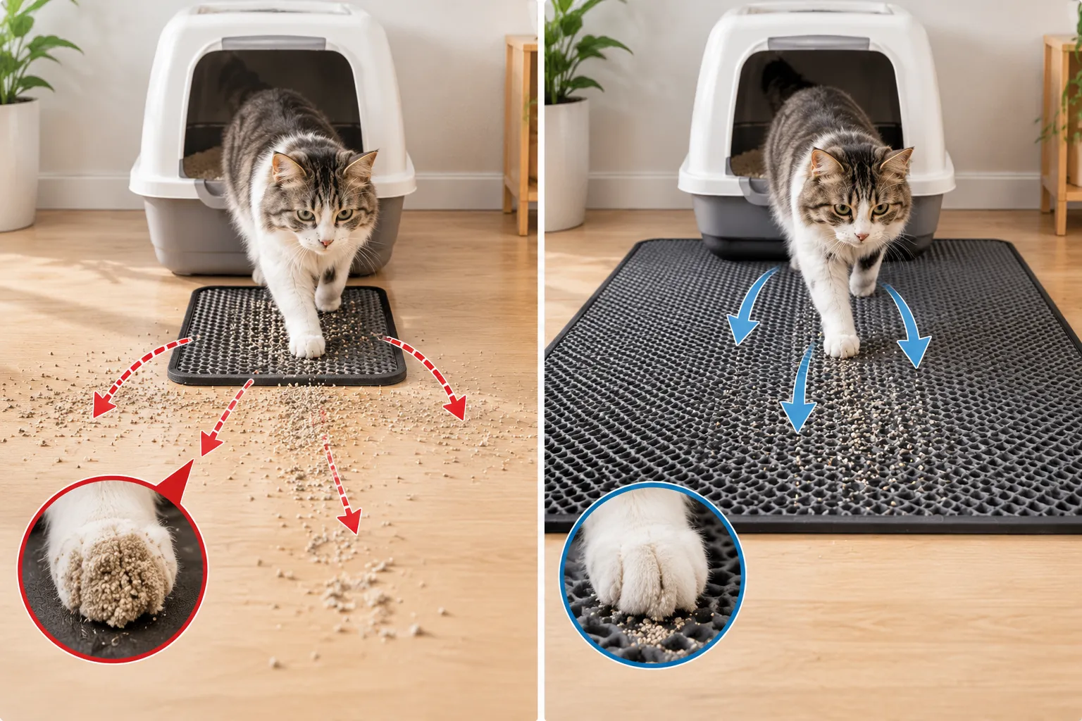 large litter box mat covering cat exit area