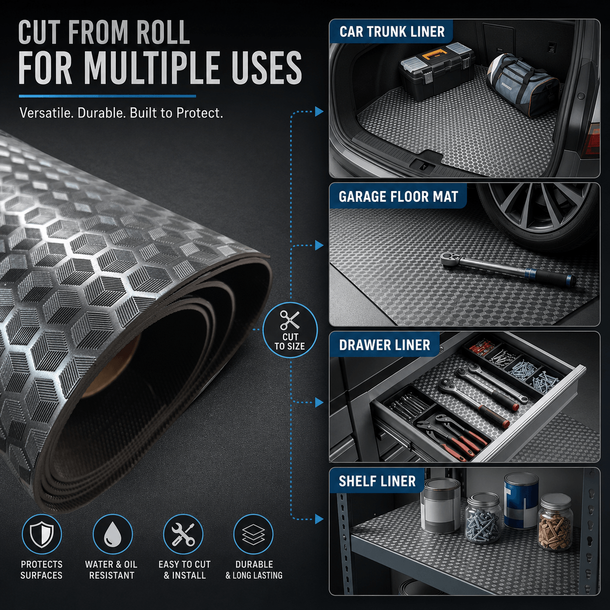 PVC floor mat roll cut to different sizes and shapes