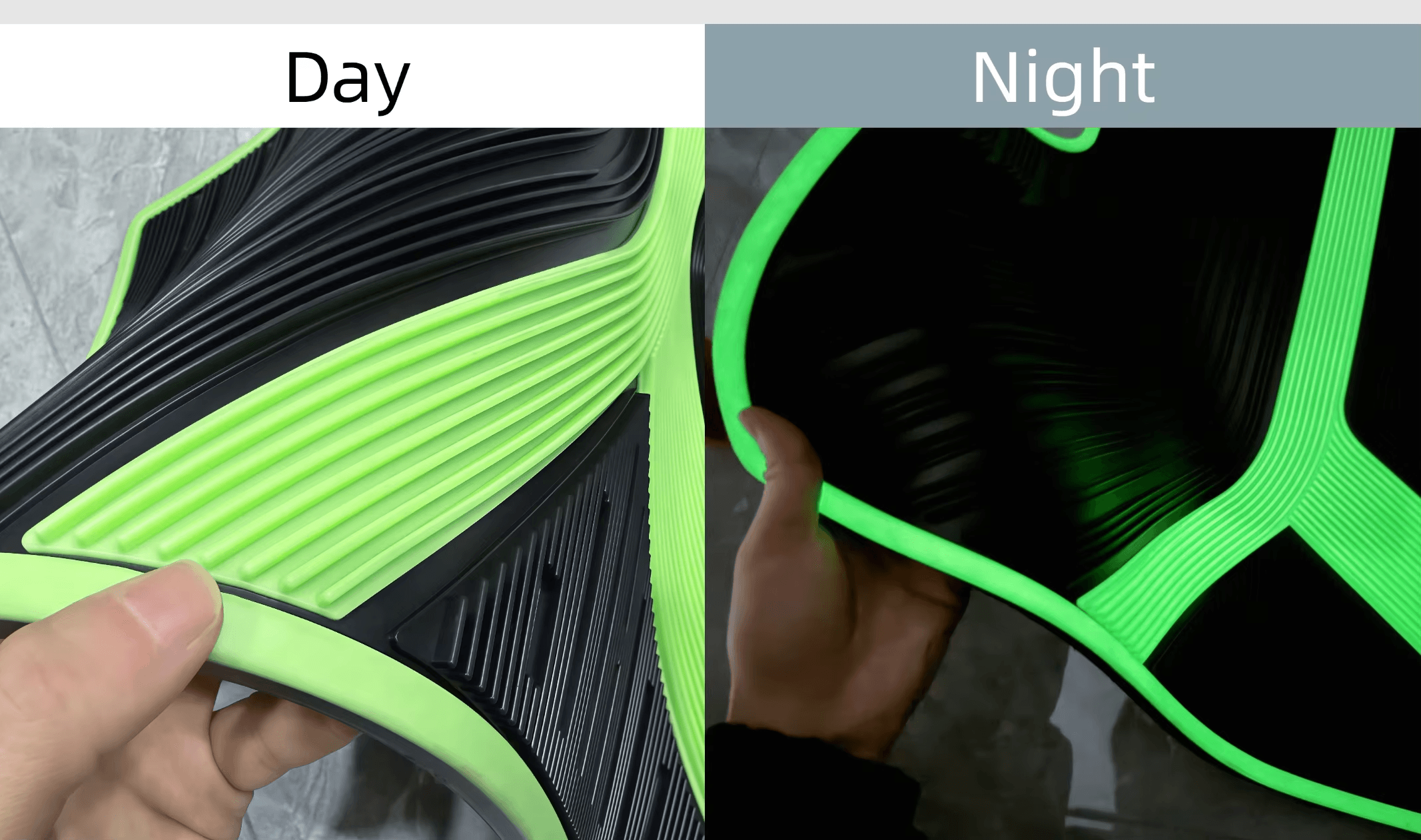 Glow effect rubber floor mats for Tesla Model Y interior at night.png