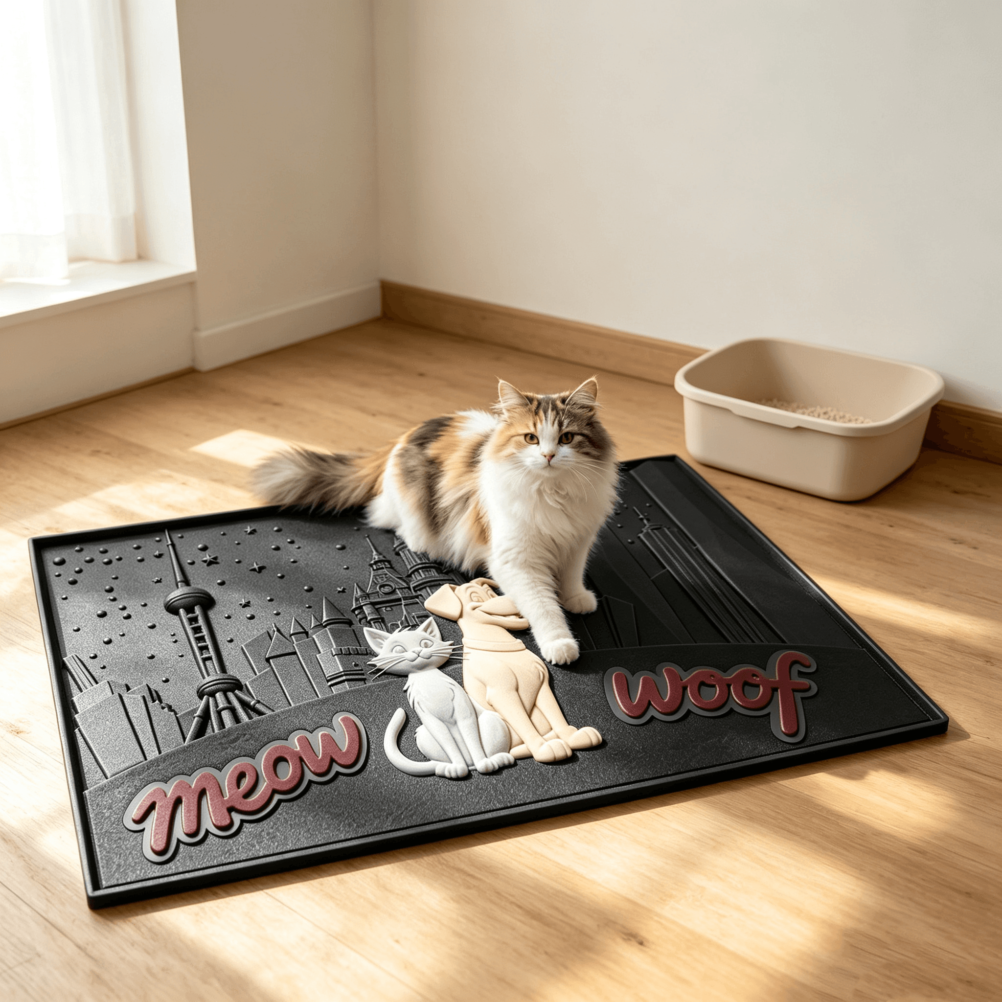 Custom Rubber Cat Litter Mat with Raised Edge Anti-Spill Design