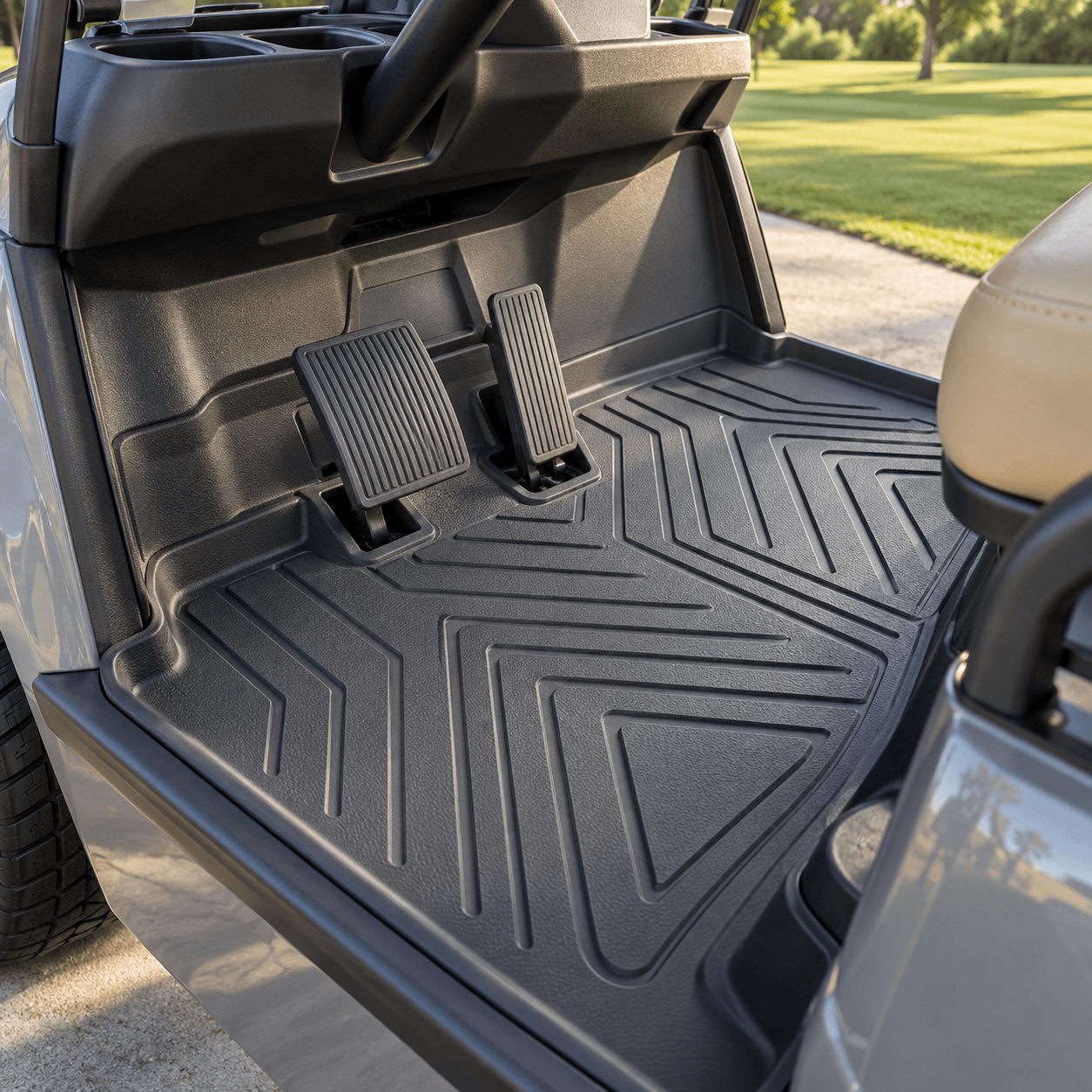 custom molded TPE golf cart floor mat with raised protective edges