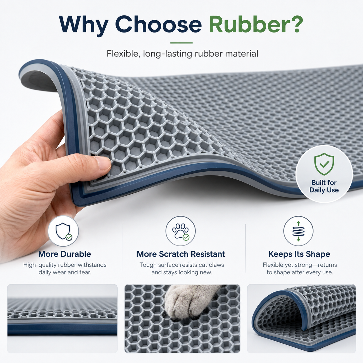 Rubber honeycomb cat litter mat durable flexible scratch resistant material