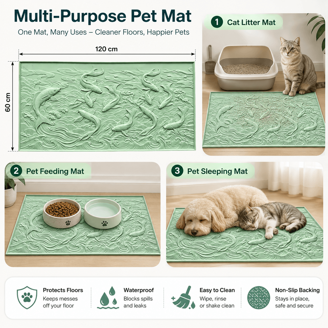 Extra large rubber cat litter mat size for multiple litter box areas
