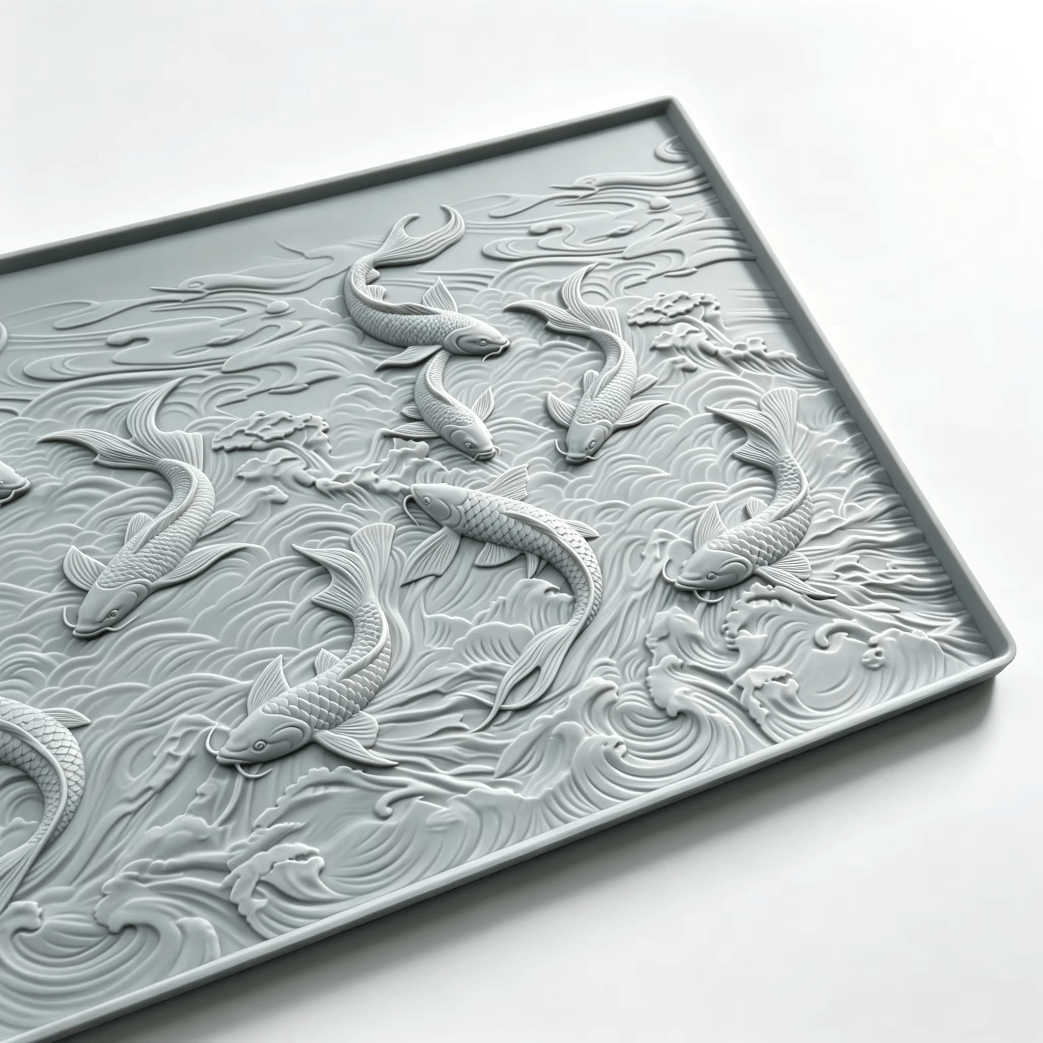 3D koi fish embossed pattern on rubber cat litter mat