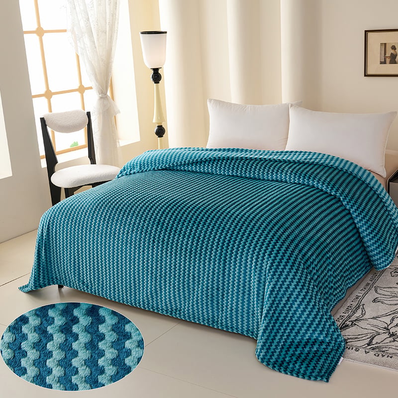 TWO COLOR DYED JACQUARD FLANNEL FLEECE WITH CATIONIC YARN FLANNEL BLANKET