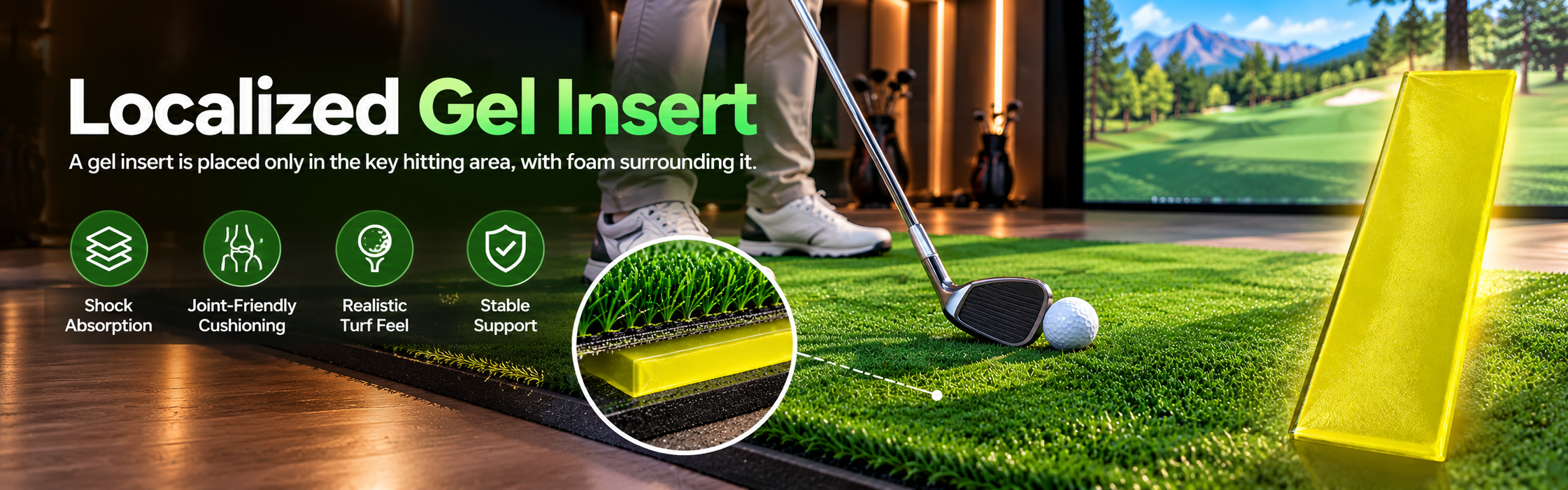 ellow gel insert for localized cushioning in artificial golf turf