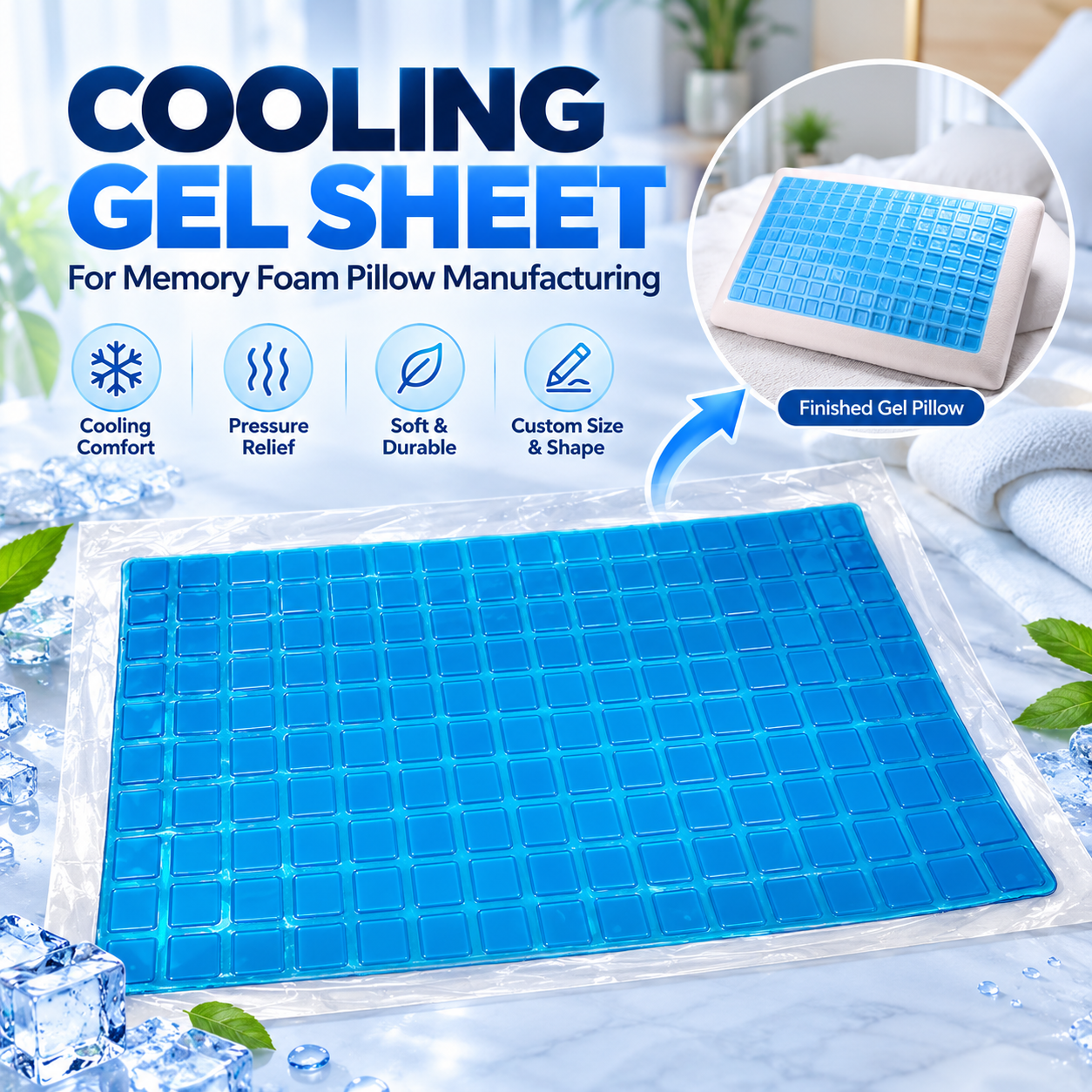 55*35CM Cooling Gel Sheet for Foam Manufacturers Gel Insert for Pillow Production