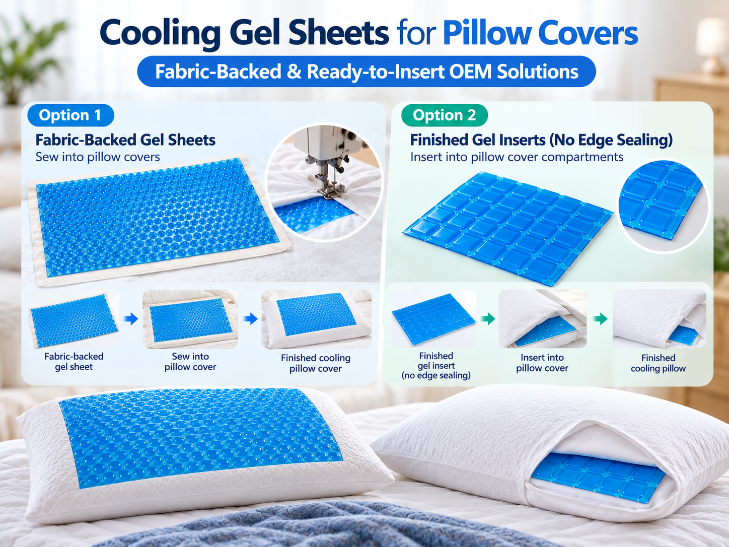 Cooling Gel Sheets for Pillow Covers: Fabric Backing and Sewing Options