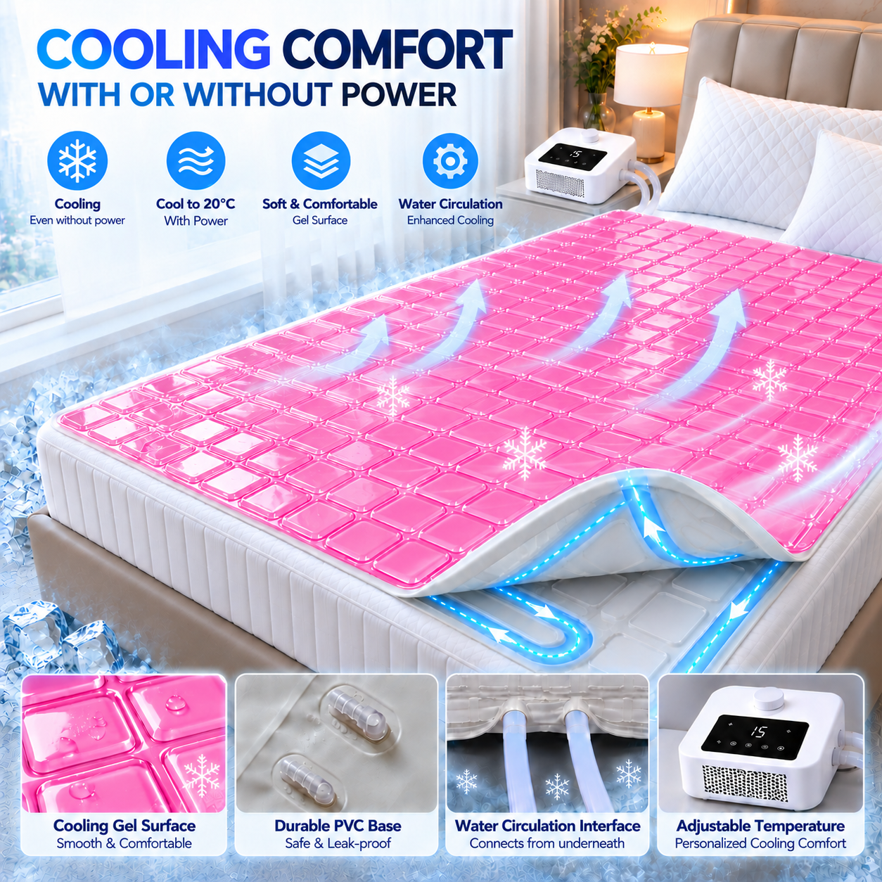 Water Circulation Cooling Gel Mattress Topper – Soft & Comfortable