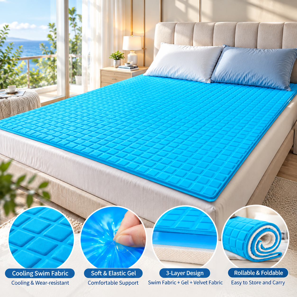 Rollable Cooling Gel Mattress Topper with Soft Gel Layer