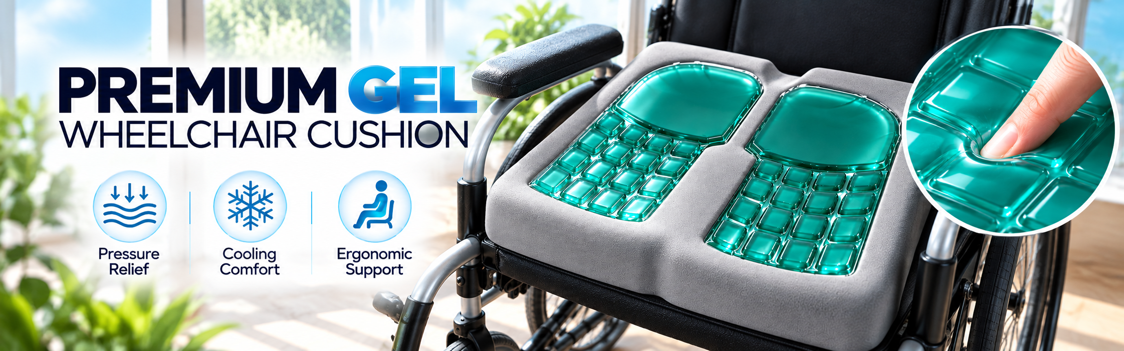 Premium gel wheelchair cushion with ergonomic pressure relief design