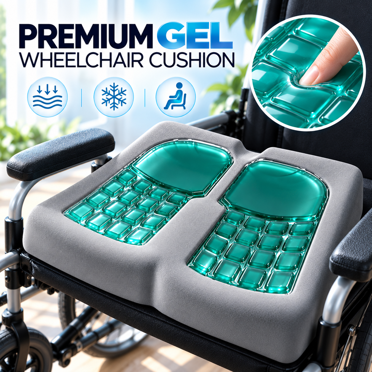 Premium Gel Wheelchair Cushion with Pressure Relief & Ergonomic Support