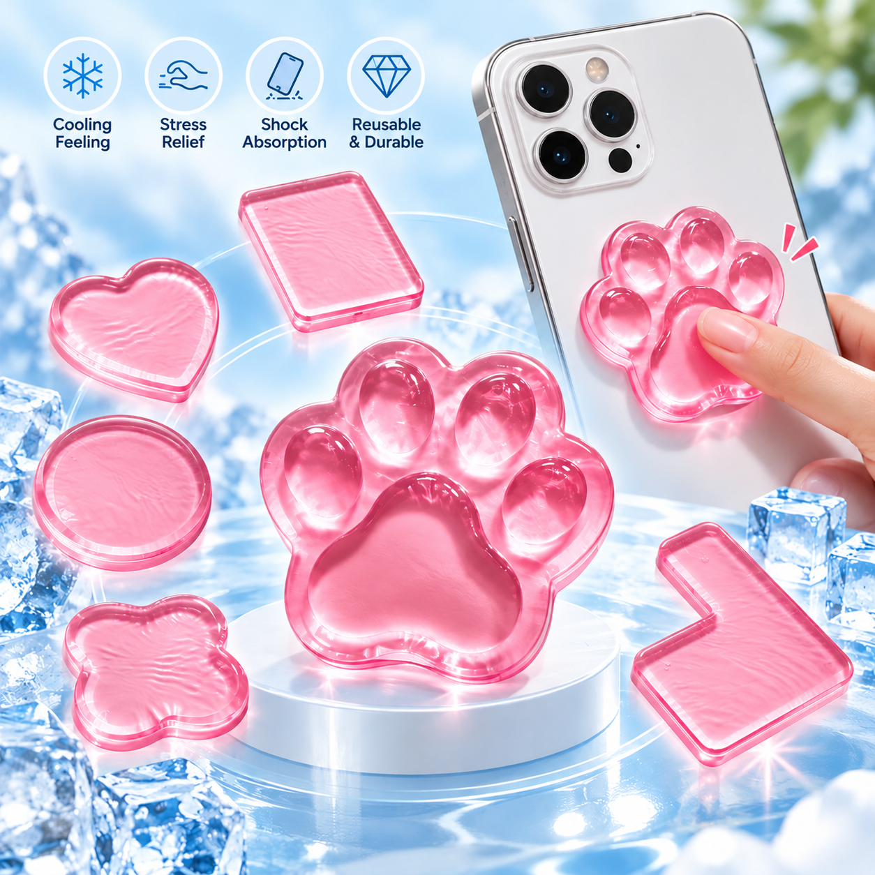 2-in-1 Cooling Gel Phone Sticker & Stress Relief Pad – Custom Shapes