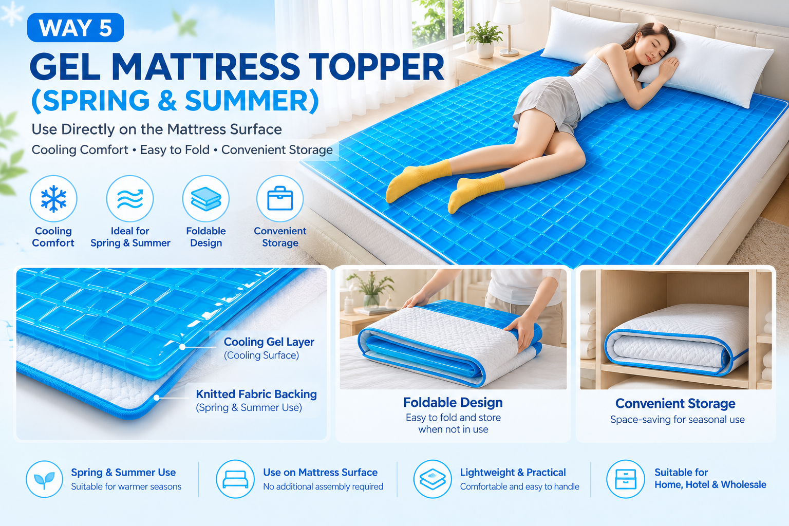 （2 Seasons) Ready-to-Sell Cooling Gel Mattress Toppers for Mattress Brands & Distributors