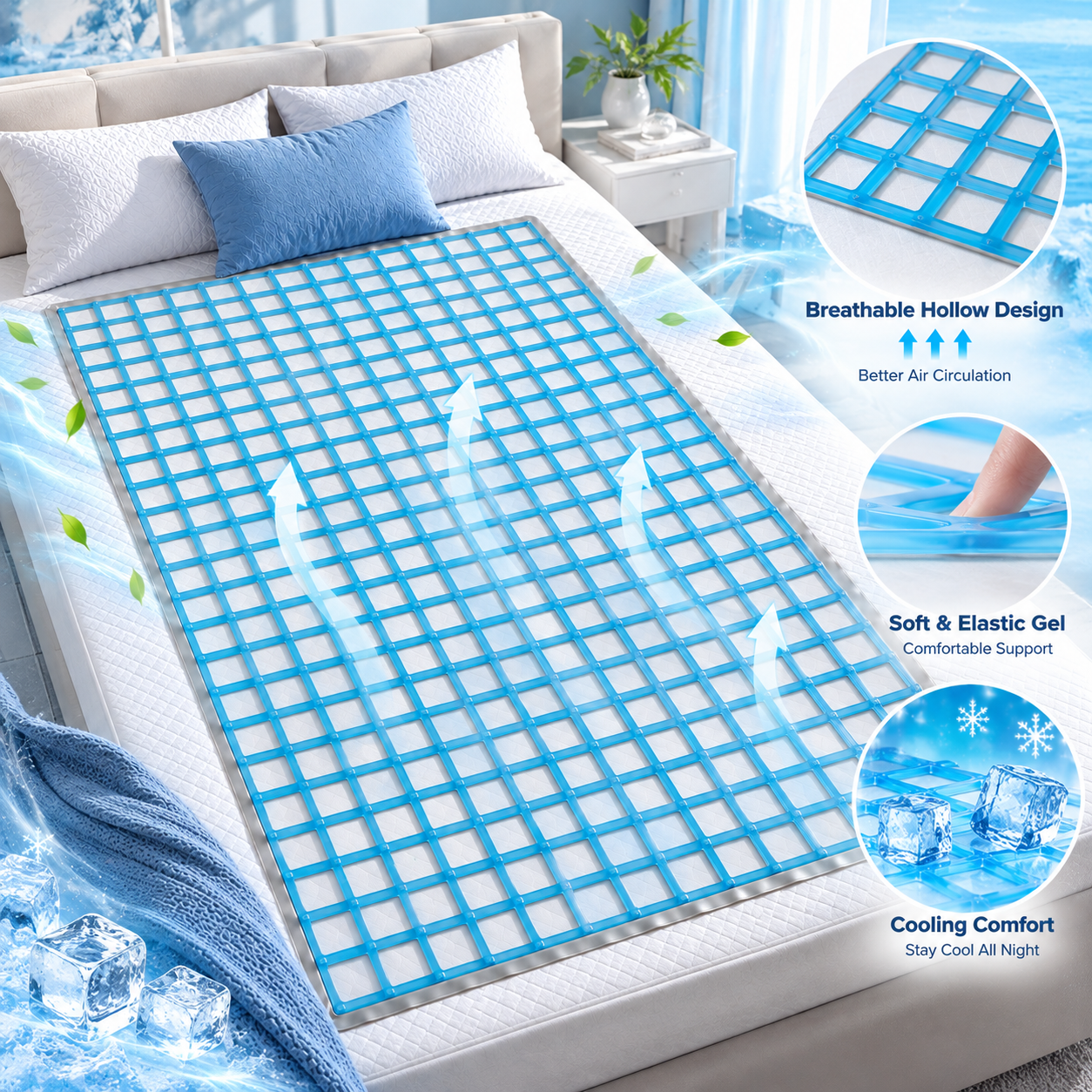 Cooling Gel Mattress Topper – Breathable Hollow Grid Design