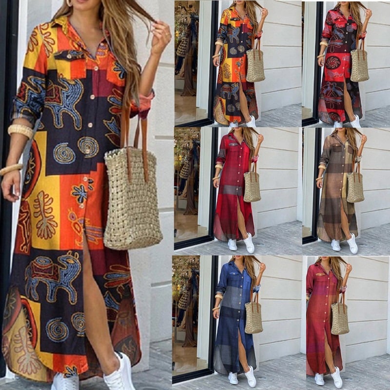 Top Selling Ladies Fashion Long Shirt Dress Wholesale Denim Single Button Dress Elegant Slit Summer Vintage Casual Dress for Women