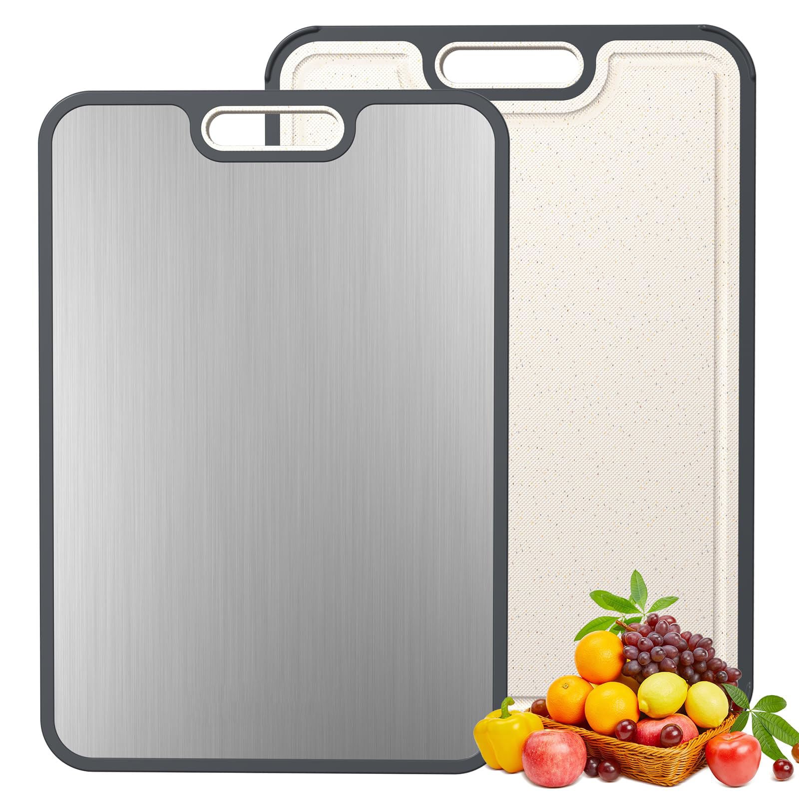 Dropshipping Titanium Cutting Boards for Kitchen, Chopping Board Double Sided Food Grade, Pure Titanium and Wheat Straw PP, Easy to Clean