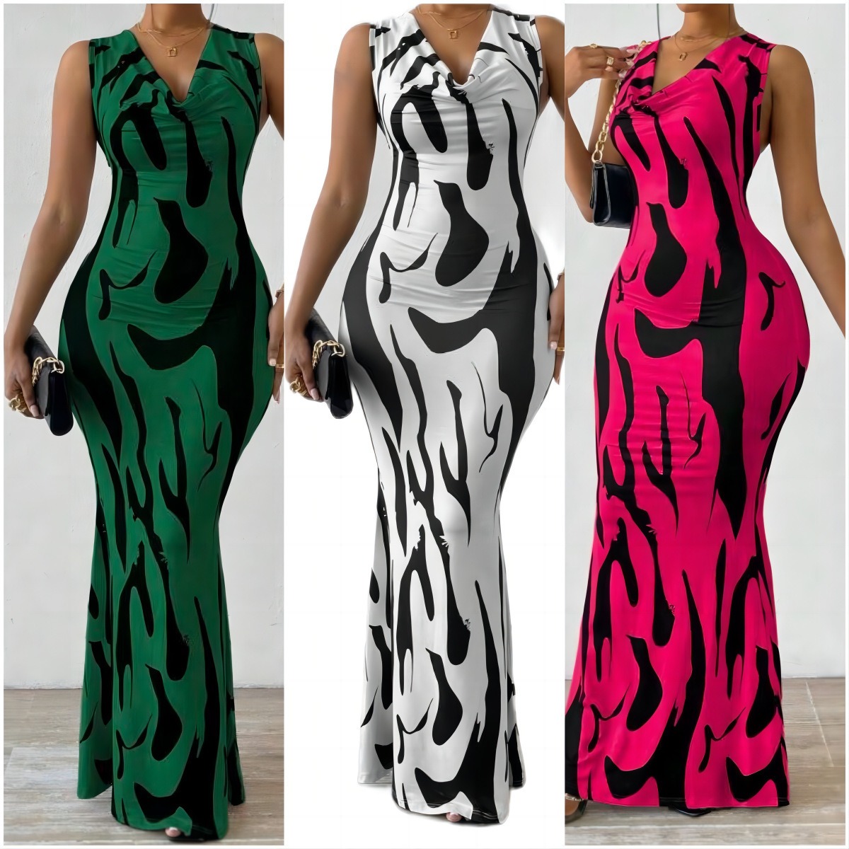 Dropshiping 2025 New Creative Women's V-neck One Step Long Dress With Fresh and Sweet Style Casual Dress