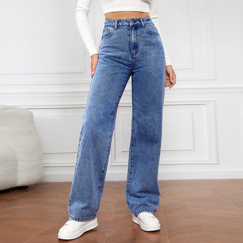 Dropshipping 2025 Hot-selling Women Casual Stretch Washed Denim Fashionable Straight Pants Jeans Women's High Waist Jeans Pants