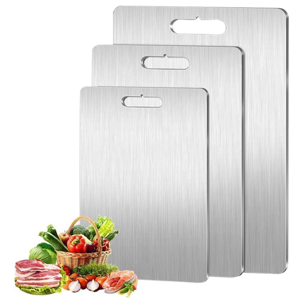 Dropshipping Portable Easy to Clean Kitchen Stainless Steel Titanium Cutting Board for Meat Fruit Vegetable