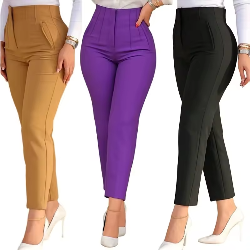 Dropshipping 2025 New High Waist Lady Summer Women Solid Casual Suit Pants Slim Fit Cropped Trousers Pencil Pants