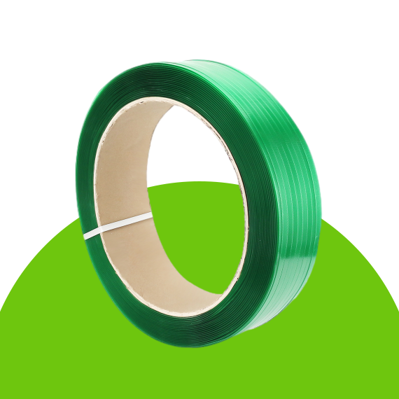 Typically Green Opaque in Color of Polyester Strapping Embossed with core 16x6