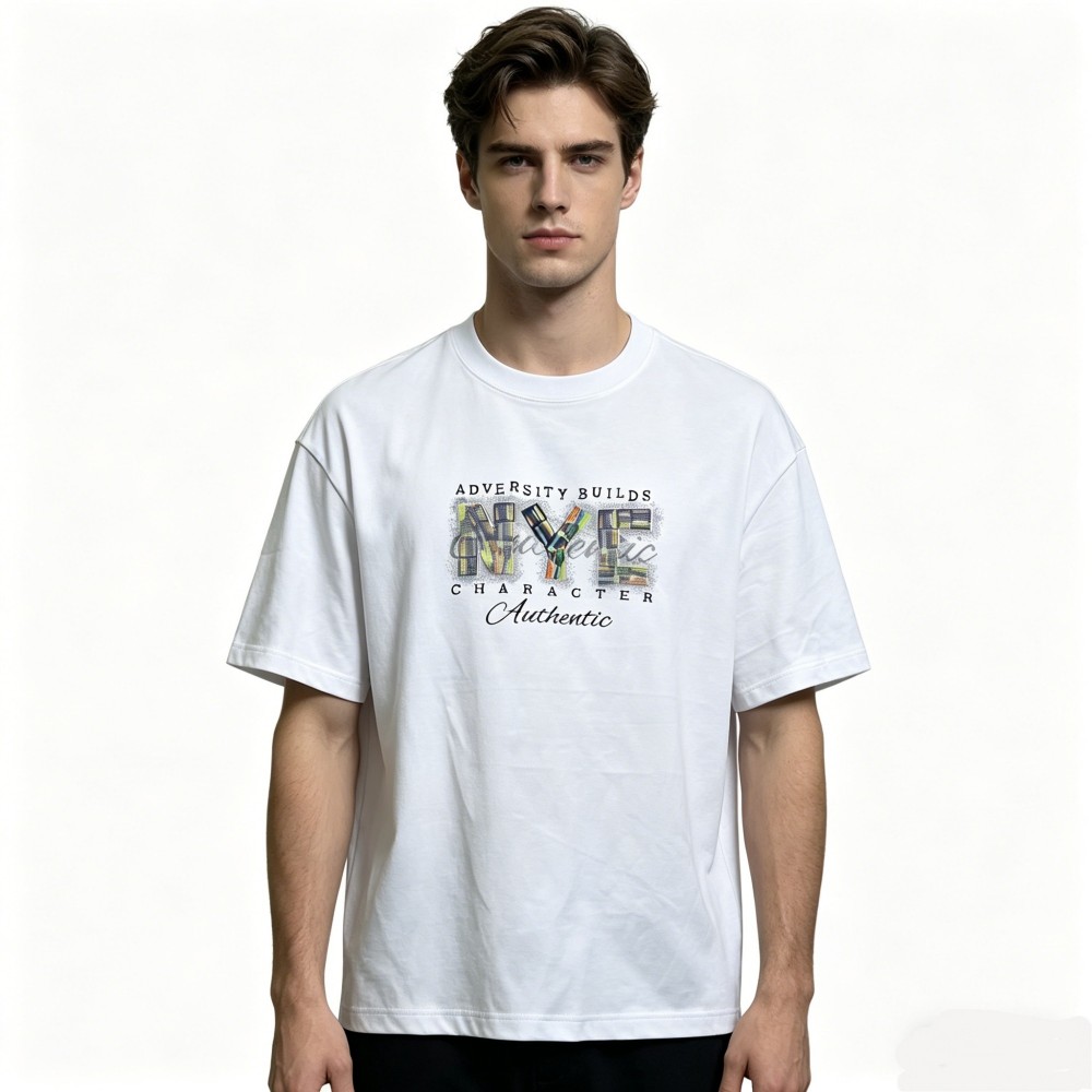 OEM Vintage Silicone Print T-Shirt for Men Boxy Fit Graphic Tee Urban Casual Streetwear