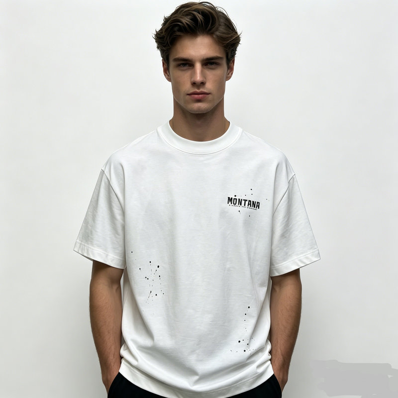 Men's Oversized T-Shirt, Vintage MONTANA Print Streetwear Tee, Casual Loose Fit Short Sleeve Cotton Shirt