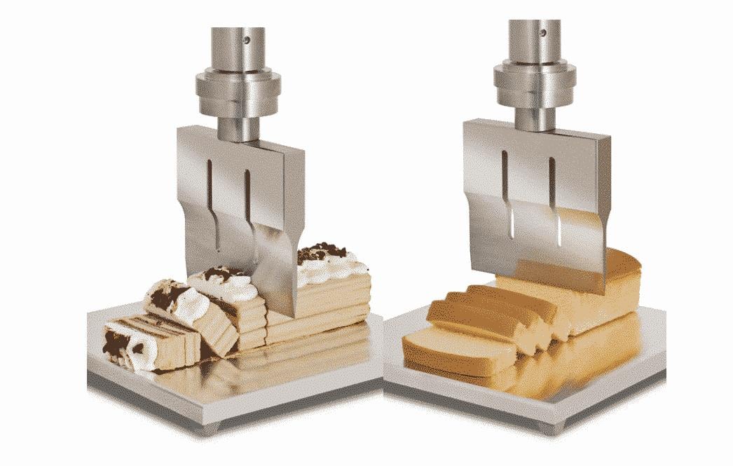 Ultrasonic food cutting , low friction cutting surface can cleanly slice many food products without debris