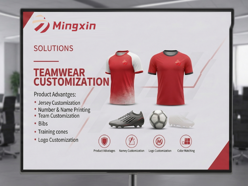 Predstavljam prikaz Mingxin Teamwear prilagođavanja, kao što je prikazan na ekranu u modernom, otvorenom uredu.