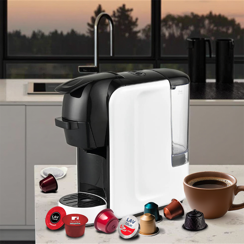 Bagong kompaktna kape machine na may mga ulo at ground capsule coffee maker