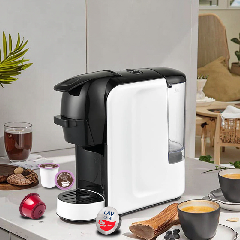 Bagong kompaktna kape machine na may mga ulo at ground capsule coffee maker