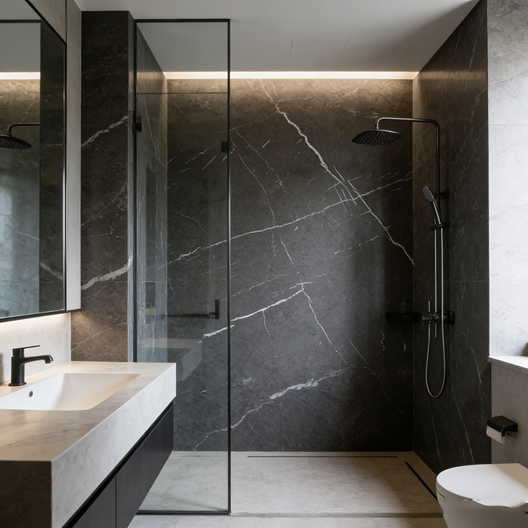 YUANDA Tiles Engineered Calacatta Black Sintered Stone Slab Wall Panel Interior