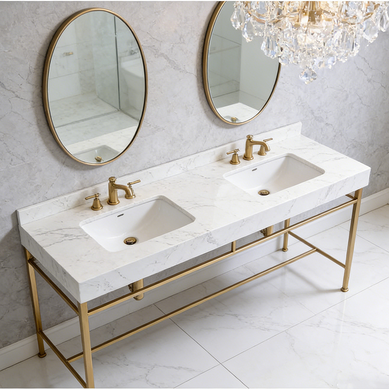 YDSTONE Modern Design Artificial Quartz Calacatta Polished Surface Engineered Slabs for Bathroom Vanity Tops