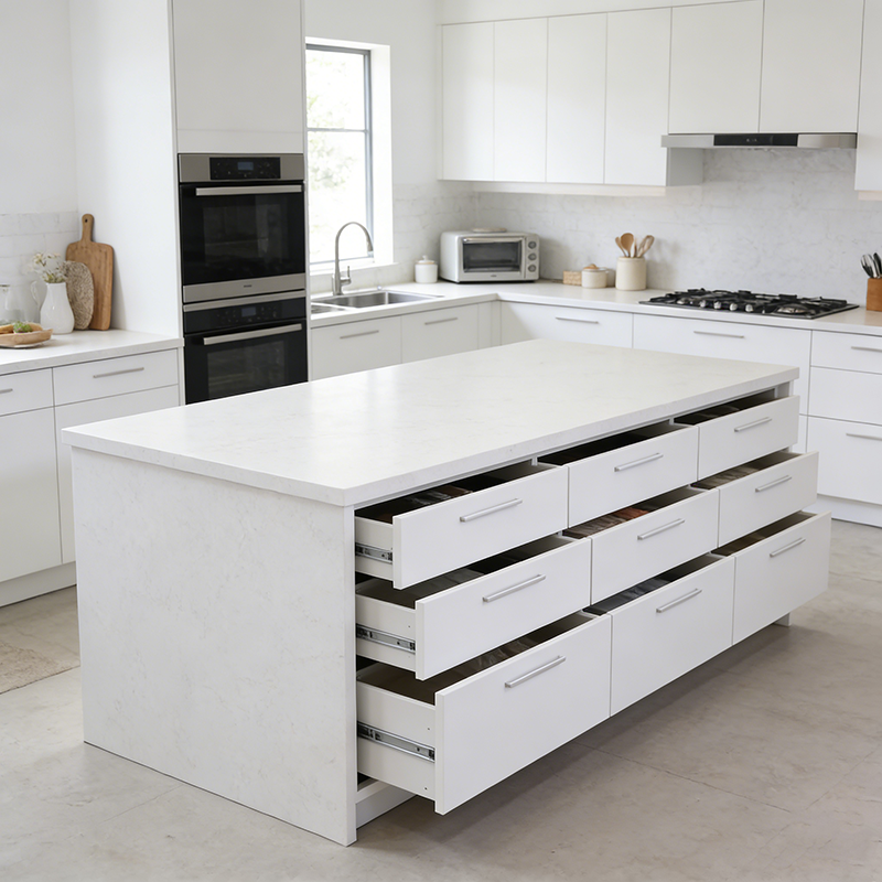 YDSTONE luksus hvid 20 mm kvartsplade med moderne design, kunstig sten køkkenarbejdsplade