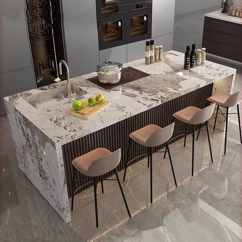 Black Veneered Granite installed in luxury villa kitchen island — real project reference from Yuanda Stone