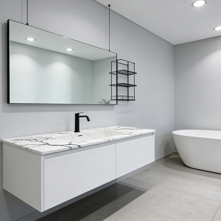 Quartz Calacatta Bathroom installed in spa bathroom vanity — completed project reference