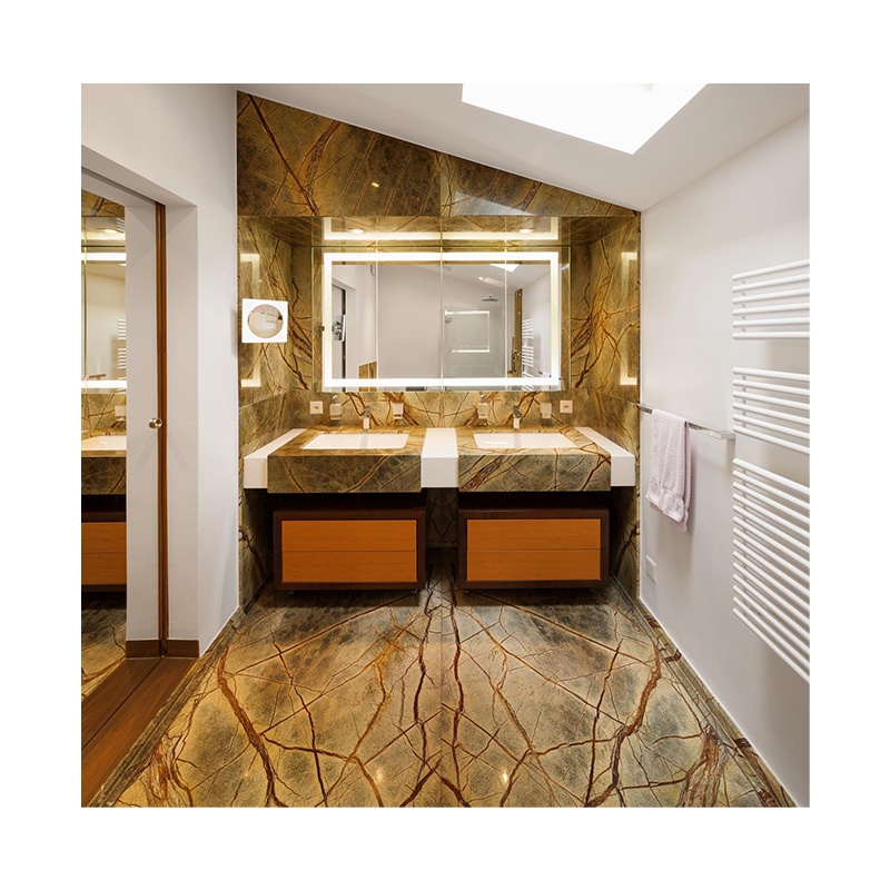 Green Rainforest Brown Marble — full slab view showing complete vein pattern and color distribution