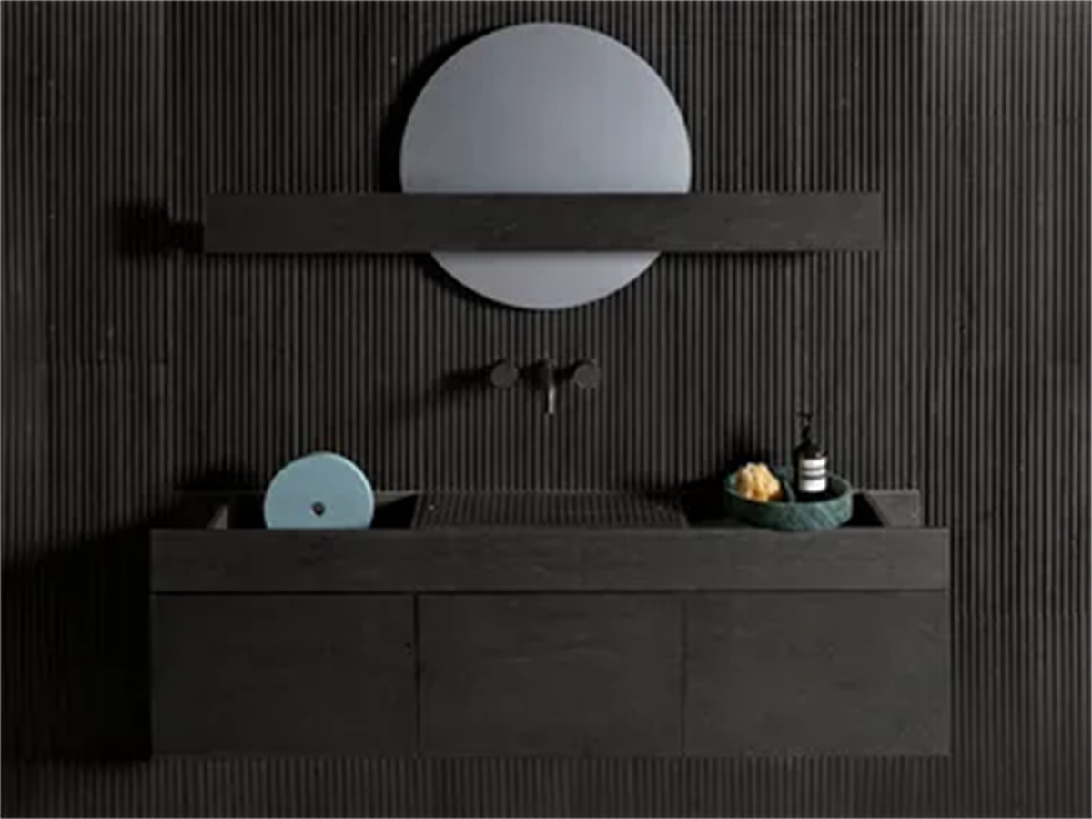 Black Veneered Granite applied as bar & restaurant countertops