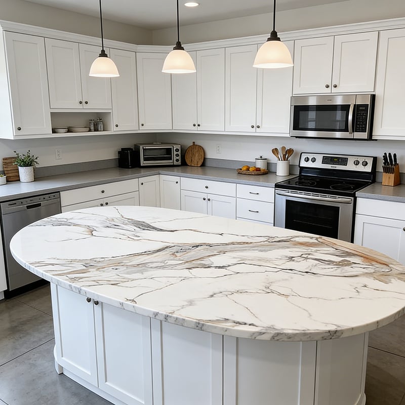 Modern Floor Tiles 3200x1600mm Marble Porcelain installed in luxury villa kitchen island — real project reference from Yuanda Stone