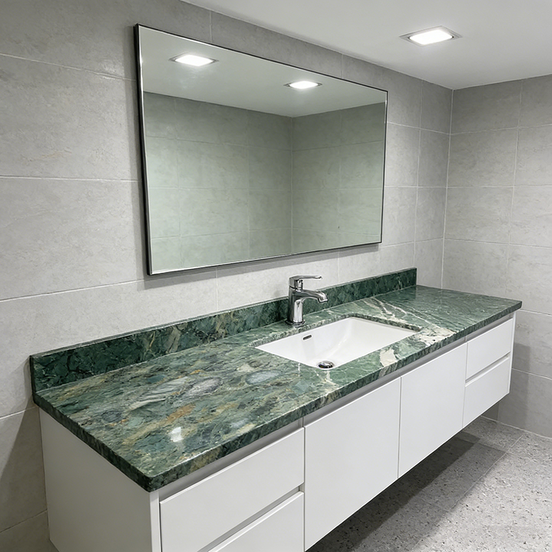 Luxury Stone Series Sintered installed in spa bathroom vanity — completed project reference
