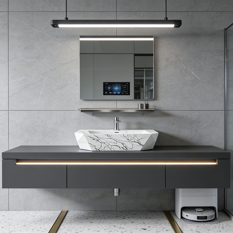 Quartz Calacatta Bathroom — undergoing quality inspection at our China facility