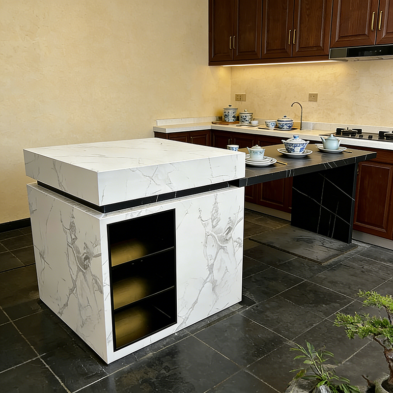YDSTONE Light Mobile Dining Table Storage Integrated Kitchen Cabinet Sintered Stone Kitchen Island Countertop